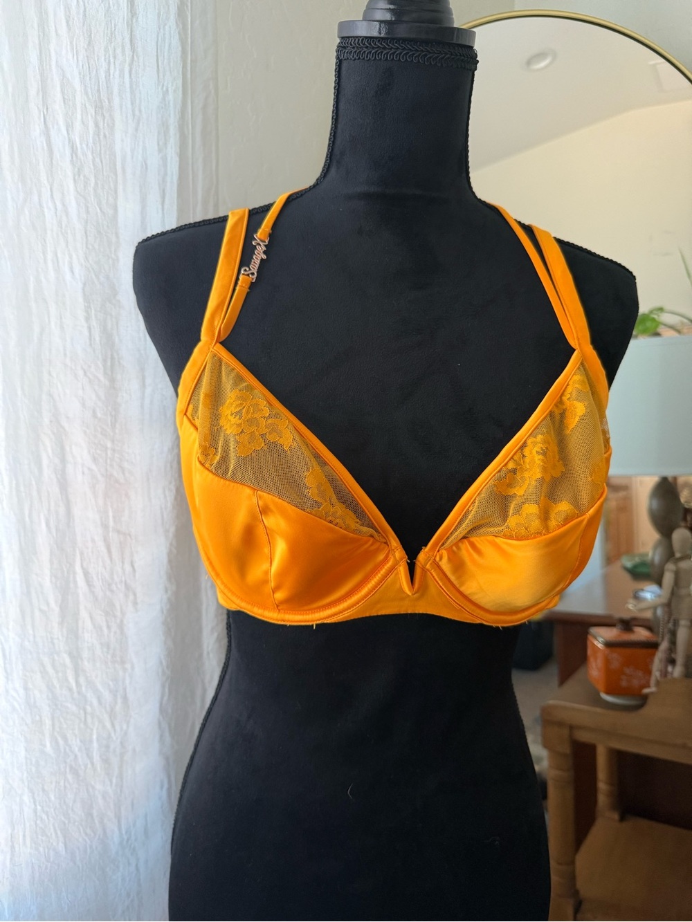 Savage X Fenty Golden Orange Satin & Lace Underwire Bras